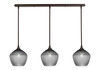 3 Light Stem Hung Linear Pendalier, Dark Granite Finish, 9" Smoke Textured Glass (36-DG-4922)