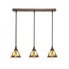 3 Light Stem Hung Linear Pendalier, Bronze Finish, 7" Zion Art Glass (25-BRZ-9345)