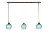 3 Light Stem Hung Linear Pendalier, Bronze Finish, 6" Turquoise Textured Glass (36-BRZ-4605)