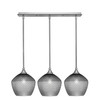 3 Light Stem Hung Linear Pendalier, Brushed Nickel Finish, 9" Smoke Textured Glass (25-BN-4922)