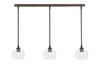 3 Light Stem Hung Linear Pendalier, Bronze Finish, 7" Clear Bubble Glass (36-BRZ-202)