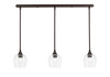 3 Light Stem Hung Linear Pendalier, Dark Granite Finish, 6" Clear Bubble Glass  (36-DG-4810)