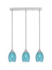 Edge 3 Light Linear Pendalier, Brushed Nickel Finish, 5" Turquoise Fusion Glass (1153-BN-5055)