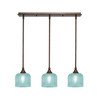 3 Light Stem Hung Linear Pendalier, Bronze Finish, 6" Turquoise Textured Glass (25-BRZ-4615)