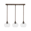 3 Light Stem Hung Linear Pendalier, Bronze Finish, 7" Clear Bubble Glass (25-BRZ-202)