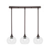 3 Light Stem Hung Linear Pendalier, Dark Granite Finish, 7" Clear Bubble Glass (25-DG-202)