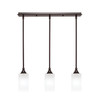 3 Light Stem Hung Linear Pendalier, Dark Granite Finish, 3.5" Square White Marble Glass (25-DG-541)