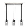 3 Light Stem Hung Linear Pendalier, Dark Granite Finish, 3.5" Square Smoke Bubble Glass  (25-DG-542)