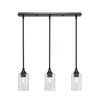 3 Light Stem Hung Linear Pendalier, Dark Granite Finish, 4" Smoke Bubble Glass  (25-DG-3002)
