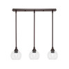 3 Light Stem Hung Linear Pendalier, Dark Granite Finish, 5.75" Clear Bubble Glass  (25-DG-4100)