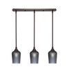 3 Light Stem Hung Linear Pendalier, Dark Granite Finish, 5" Smoke Textured Glass (25-DG-4252)