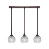 3 Light Stem Hung Linear Pendalier, Dark Granite Finish, 6" Clear Ribbed Glass (25-DG-5110)