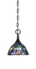 Chain Hung Mini Pendant, Black Copper Finish, 7" Blue Mosaic Art Glass (11-BC-9955)