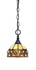 Chain Hung Mini Pendant, Matte Black Finish, 7" Roman Jewel Art Glass (11-MB-9975)