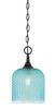 Chain Hung Mini Pendant, Black Copper Finish, 7" Turquoise Textured Glass  (11-BC-4915)