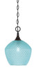 Chain Hung Mini Pendant, Black Copper Finish, 9" Turquoise Textured Glass (11-BC-4925)