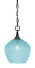 Chain Hung Mini Pendant, Matte Black Finish, 9" Turquoise Textured Glass (11-MB-4925)