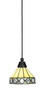 Cord Mini Pendant, Matte Black Finish, 7" Diamond Peak Art Glass (22-MB-9405)