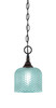 Chain Hung Mini Pendant, Black Copper Finish, 6" Turquoise Textured Glass (11-BC-4615)