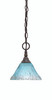 Chain Hung Mini Pendant, Dark Granite Finish, 7" Teal Crystal glass (11-DG-458)
