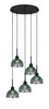 Edge 5 Light Cluster Pendalier, Espresso Finish, 7" Turquoise Cypress Art Glass (1175-ES-9925)