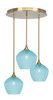Empire 3 Light Stem Hung Cluster Pendalier, New Age Brass Finish, 9" Turquoise Textured Glass (2183-NAB-4925)