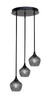 Empire 3 Light Stem Hung Cluster Pendalier, Matte Black Finish, 6" Smoke Textured Glass (2143-MB-4622)