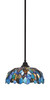 Stem Hung Pendant, Espresso Finish, 16" Blue Mosaic Art Glass (26-ES-995)