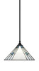 Stem Hung Pendant, Matte Black Finish, 14" Square Sky Ice Art Glass   (13-MB-953)
