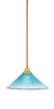 Stem Hung Pendant, New Age Brass Finish, 16" Teal Crystal Glass (26-NAB-715)