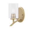 Kurve 1 Light Uplight Wall Sconce, New Age Brass Finish, 4" Clear Bubble Glass (3721-NAB-300)