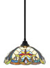 Stem Hung Pendant, Matte Black Finish, 16" Earth Star Art Glass (26-MB-936)