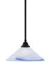 Stem Hung Pendant, Matte Black Finish, 16" Blue Swirl Glass  (26-MB-514)
