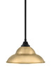 Stem Hung Pendant, Matte Black Finish, 16" New Age Brass Double Bubble Metal Shade  (26-MB-429-NAB)