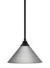 Stem Hung Pendant, Matte Black Finish, 14" Brushed Nickel Cone Metal Shade  (26-MB-420-BN)