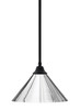 Stem Hung Pendant, Matte Black Finish, 14" Chrome Cone Metal Shade  (26-MB-420-CH)