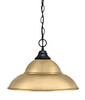 Chain Hung Pendant, Matte Black Finish, 16" New Age Brass Double Bubble Metal Shade (10-MB-429-NAB)