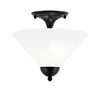 Semi-Flush, 2 Bulbs, Matte Black Finish, 12" White Marble Glass (120-MB-2121)