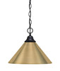 Chain Hung Pendant, Matte Black Finish, 14" New Age Brass Cone Metal Shade (10-MB-420-NAB)