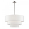 Manorwood 5 Light Brushed Nickel Medium Pendant Chandelier with Hand Crafted Off-White Fabric Hardback Shades (41087-91)