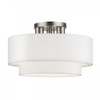 Manorwood 3 Light Brushed Nickel Large Semi-Flush with Hand Crafted Off-White Color Fabric Hardback Shades (50305-91)