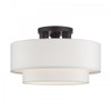 Manorwood 3 Light Bronze Large Semi-Flush with Hand Crafted Off-White Color Fabric Hardback Shades (50305-07)