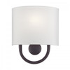 Stratton 1 Light Bronze ADA Sconce with Hand Crafted Off-White Fabric Shade (42891-07)