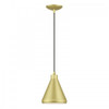 Geneva 1 Light Soft Gold Cone Mini Pendant with Polished Brass Accents and Soft Gold Aluminum Shade with White Inside (41177-33)