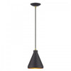 Geneva 1 Light Bronze Cone Mini Pendant with Antique Brass Accents and Bronze Aluminum Shade with Gold Inside (41177-07)
