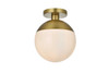 Elegant Furniture and Lighting Eclipse 10 Inch Flush Mount Frosted White Shade In Satin Gold (LD6062SG)