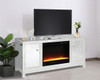 60 In. Mirrored Tv Stand With Crystal Fireplace Insert In White (MF701WH-F2)