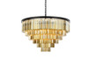Elegant Furniture and Lighting Sydney 33 Light Matte Black Chandelier Golden Teak (1201D44MB-GT/RC)