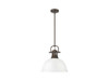 Duncan 1-Light Pendant with Rod in Rubbed Bronze with White (3604-L RBZ-WH)
