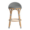 Tobias 245 in Seat Height Outdoor Rattan and Metal Low Back Counter Stool, Gray and White Dot (5649329)